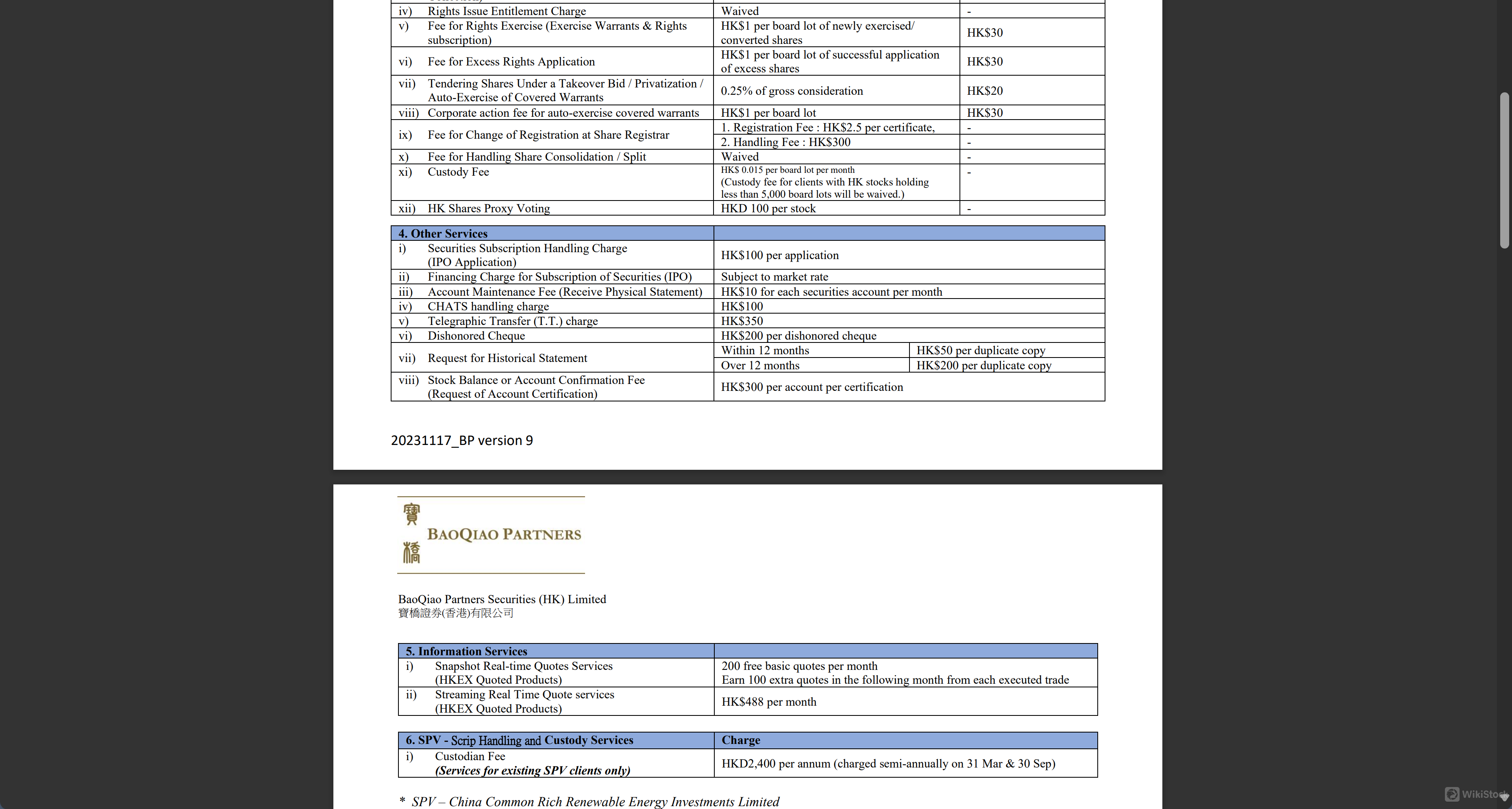 BaoQiao Partners Fee Review