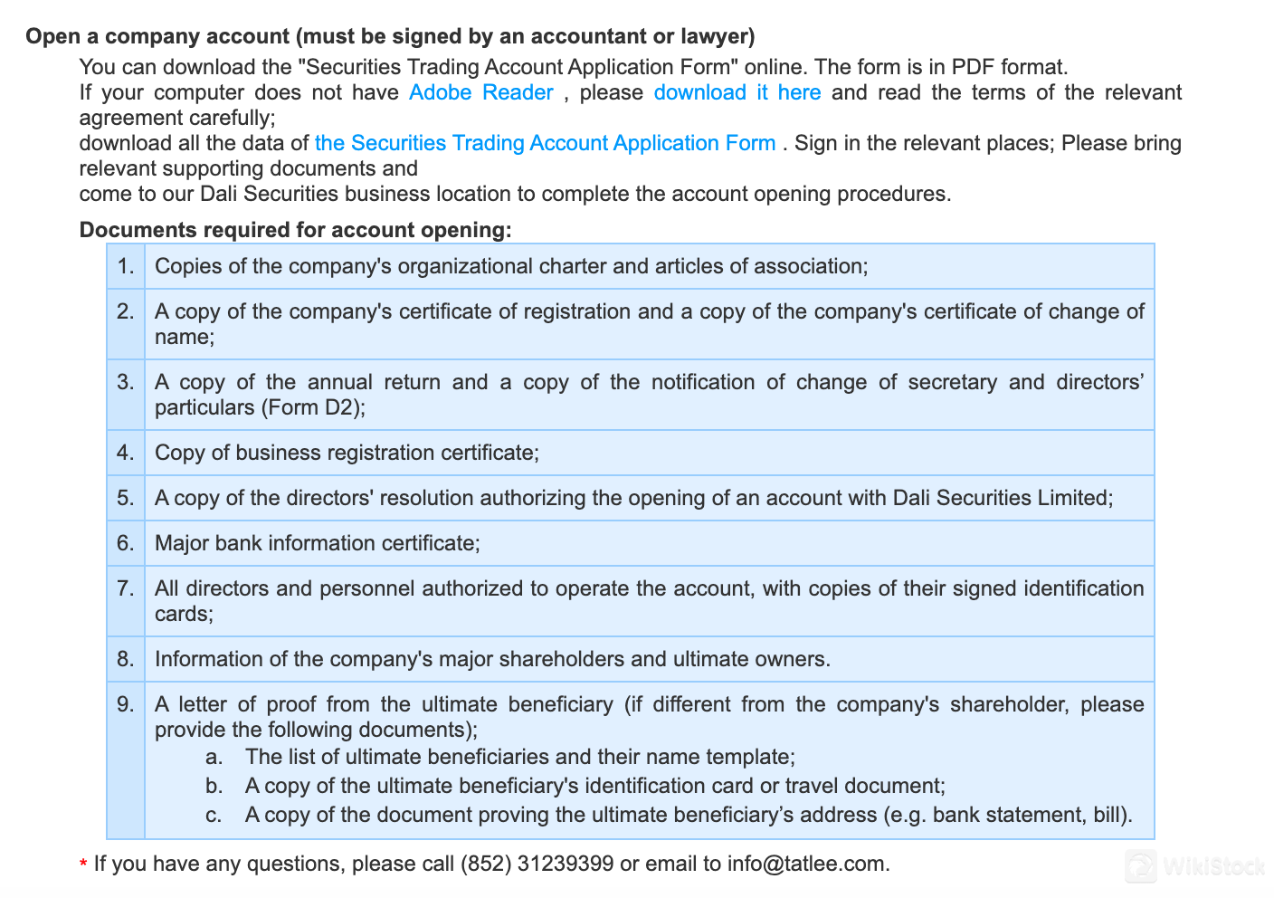 Mga Account ng Tat Lee Securities Co. Ltd