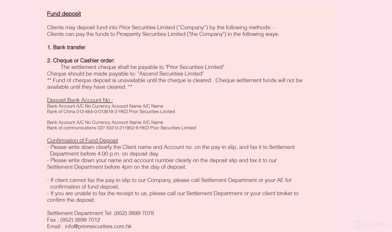 Prior Securities Limited Deposit & Withdrawal 