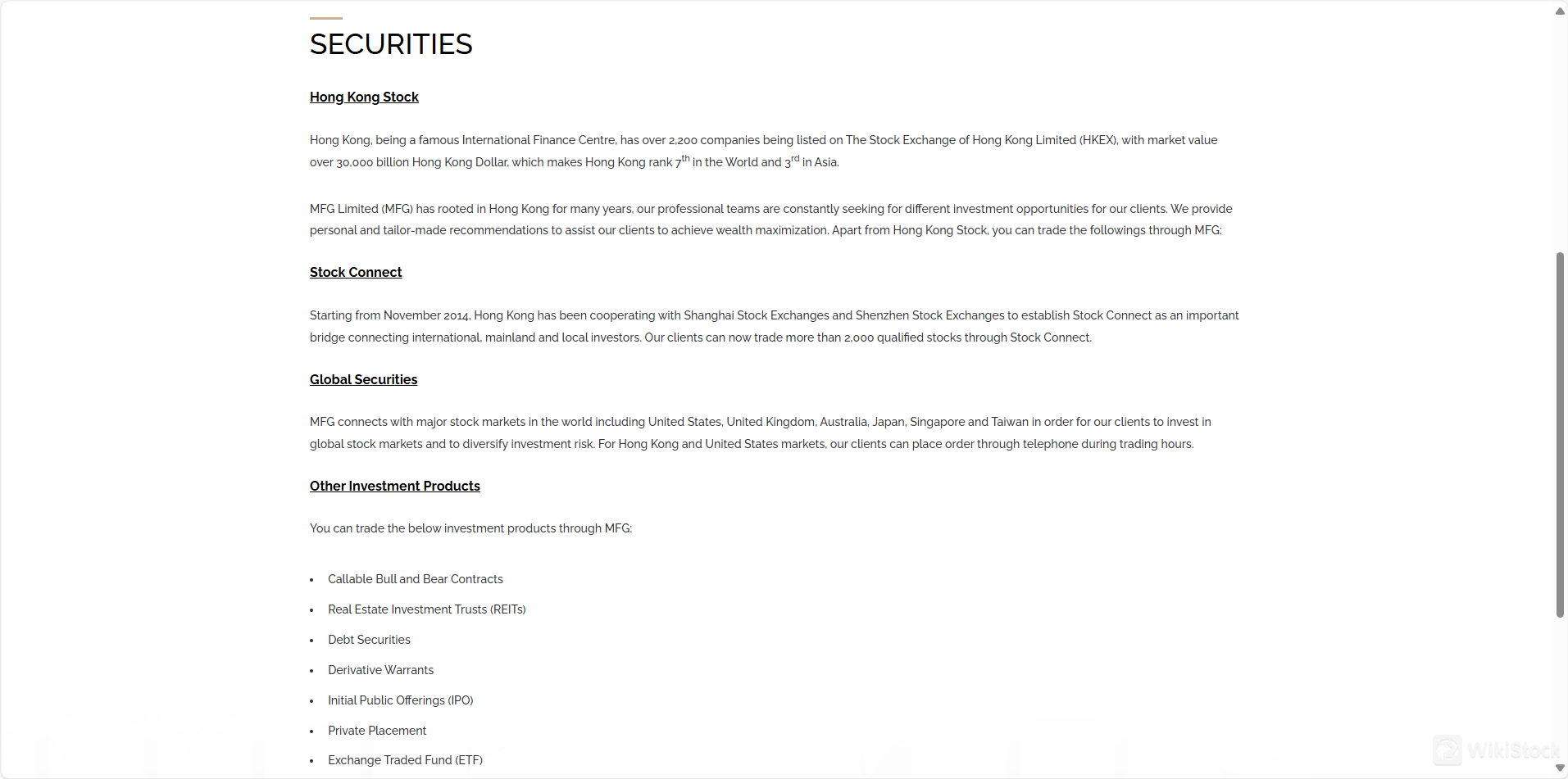 securities to trade with MFG Online