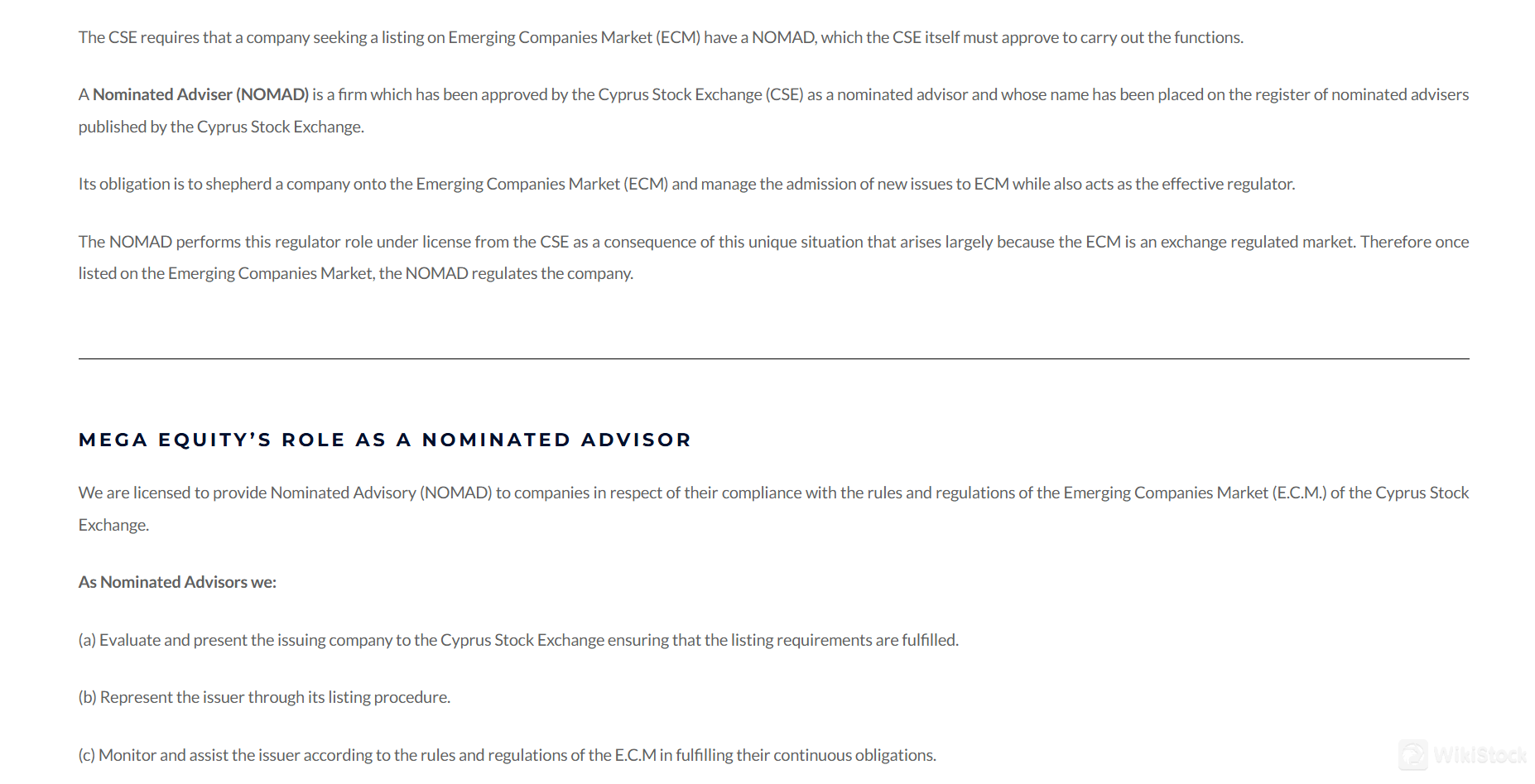 Nominated Advisory (NOMAD) Services