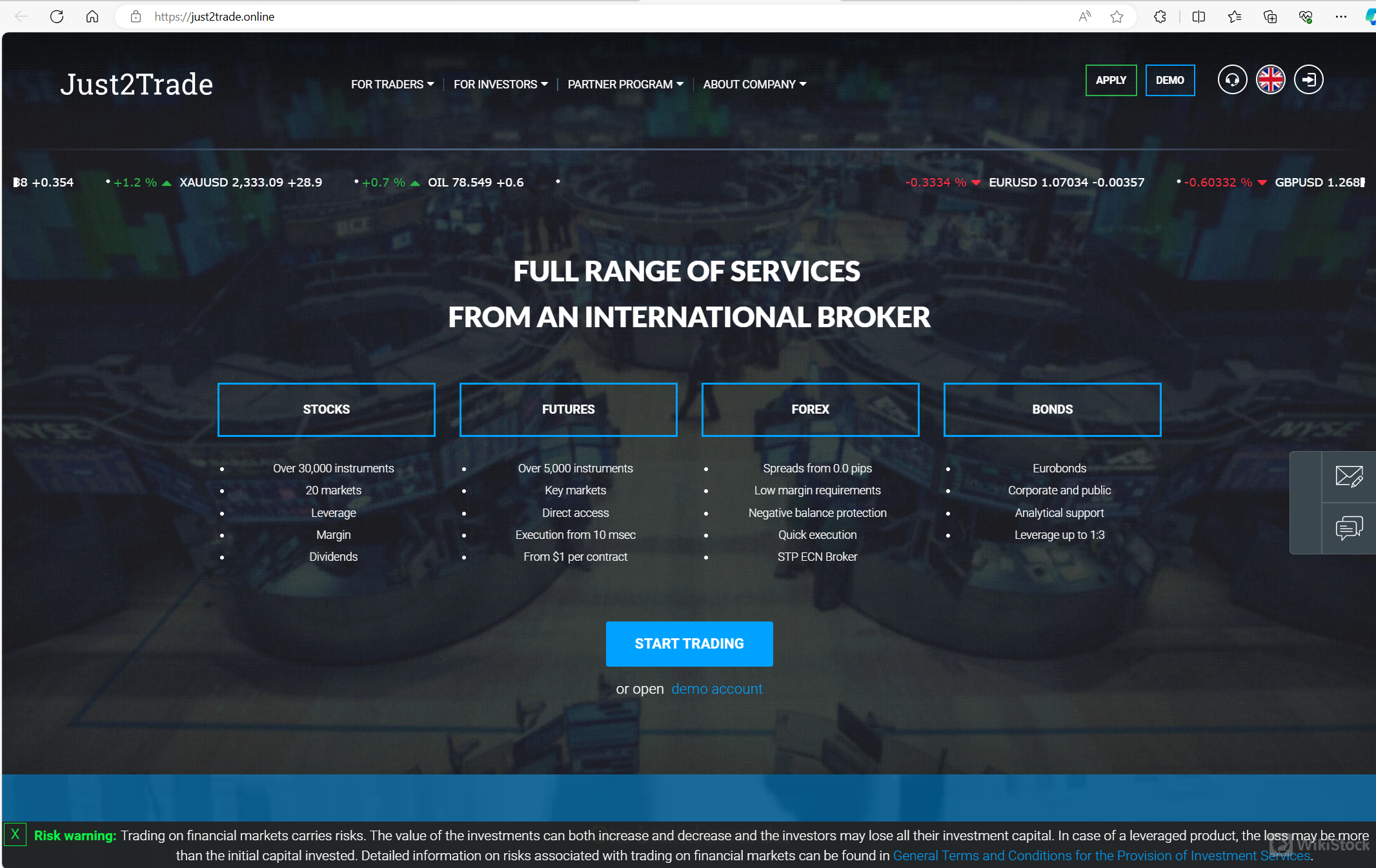 Just2Trade's homepage