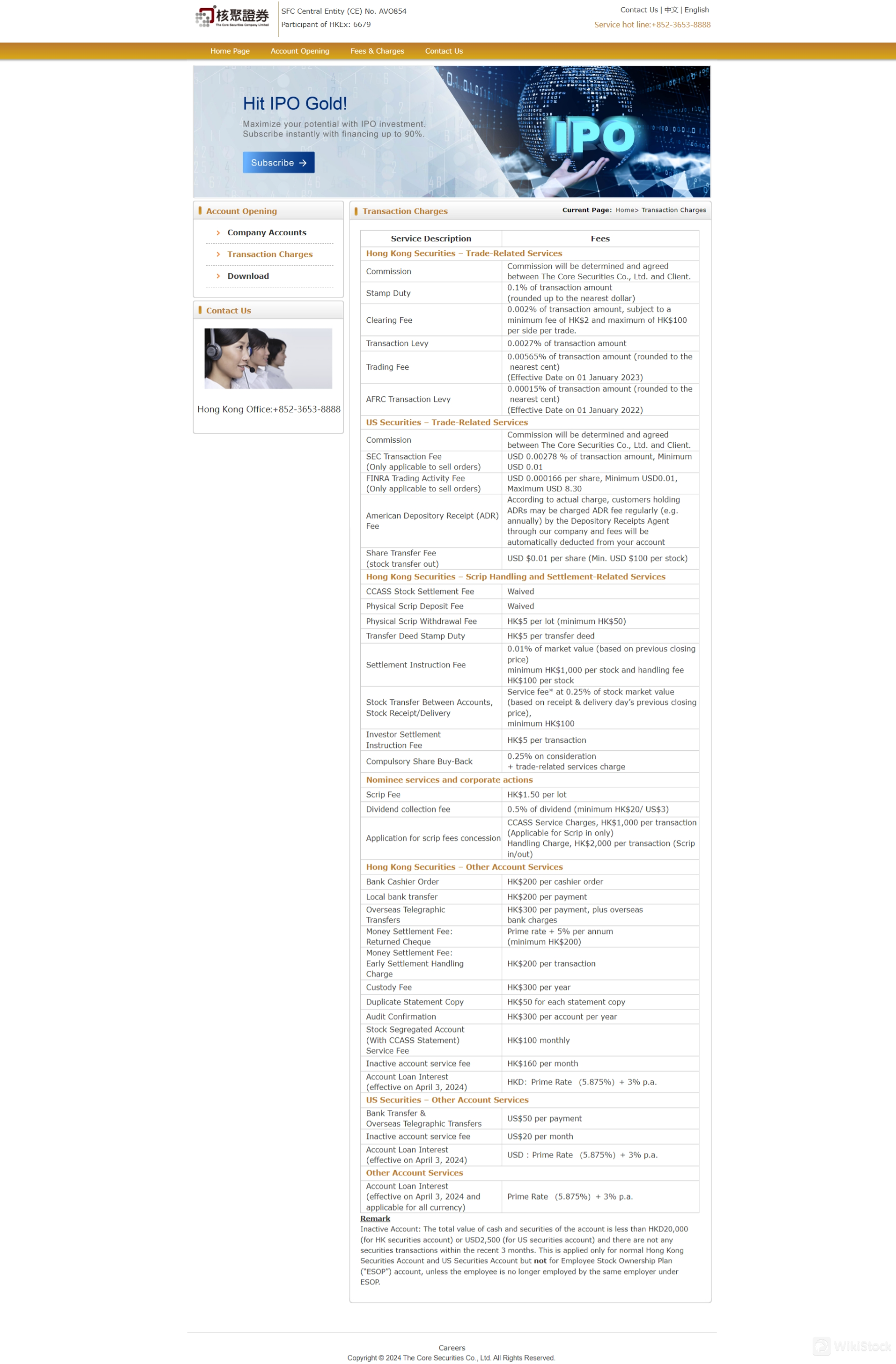 The Core Securities Fee Review The Core Securities Fee Review