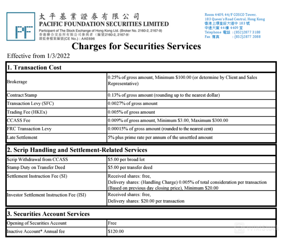 Pacific Foundation Securities Limited Fees Review