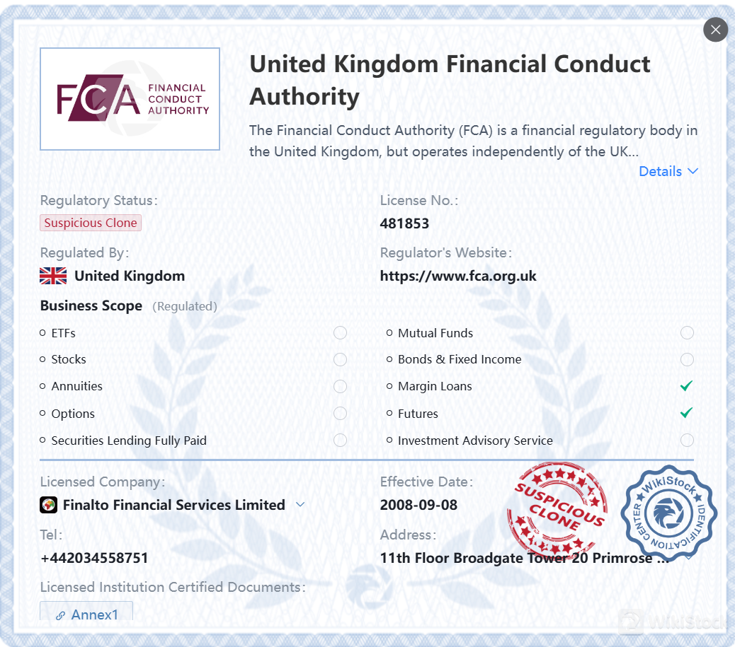 Suspicious clone FCA license