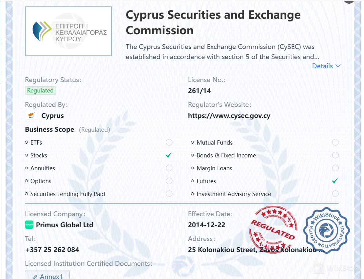 ได้รับการควบคุมโดย CySEC