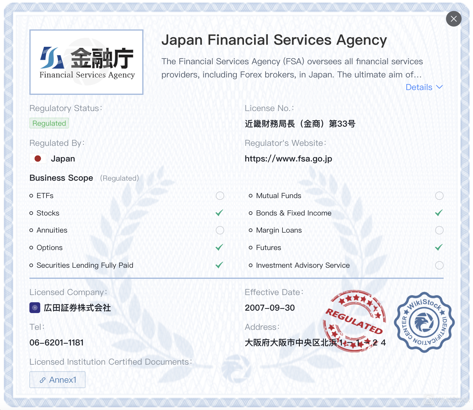 FSAによる規制 FSAによる規制