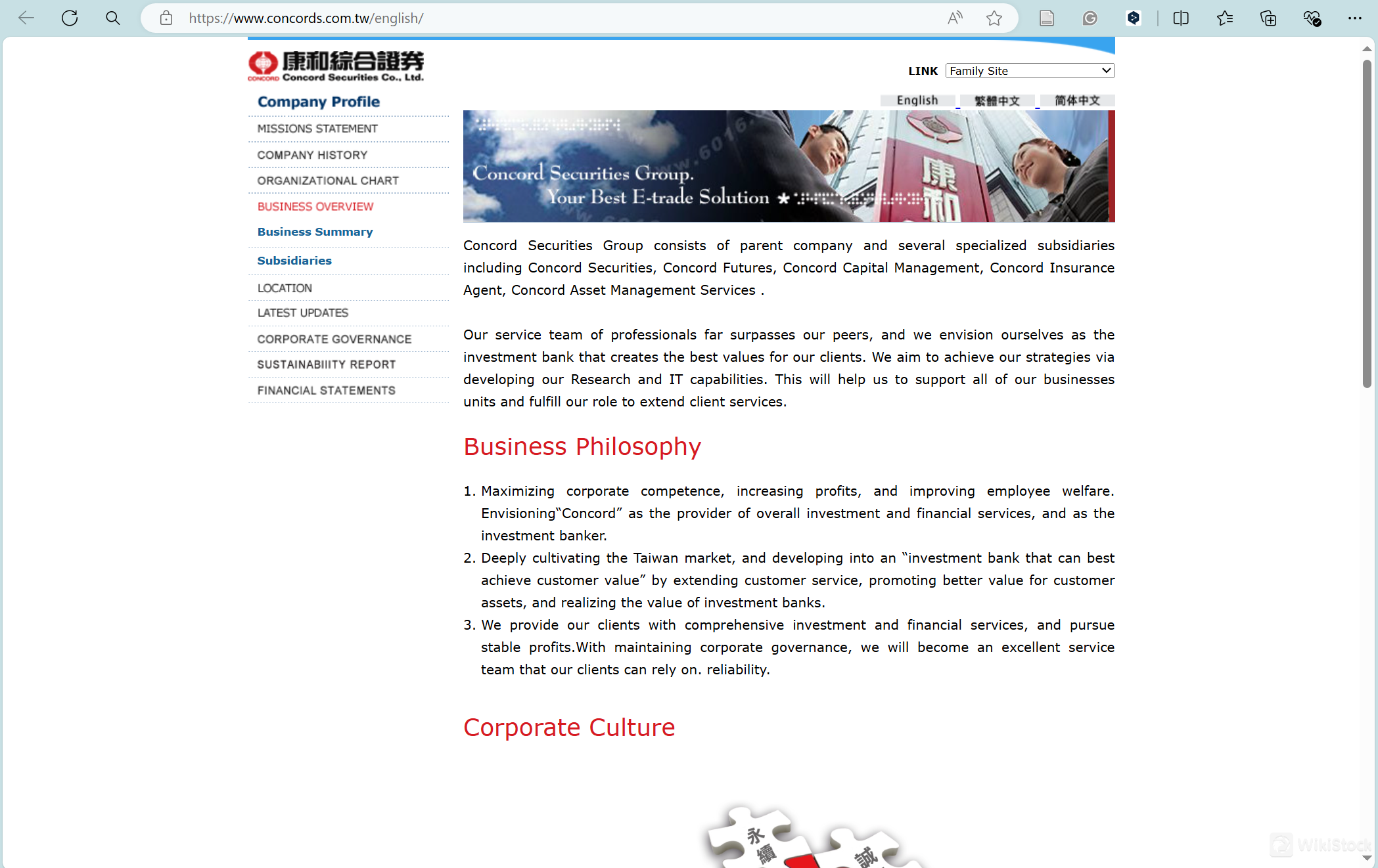 Concord Securities' homepage