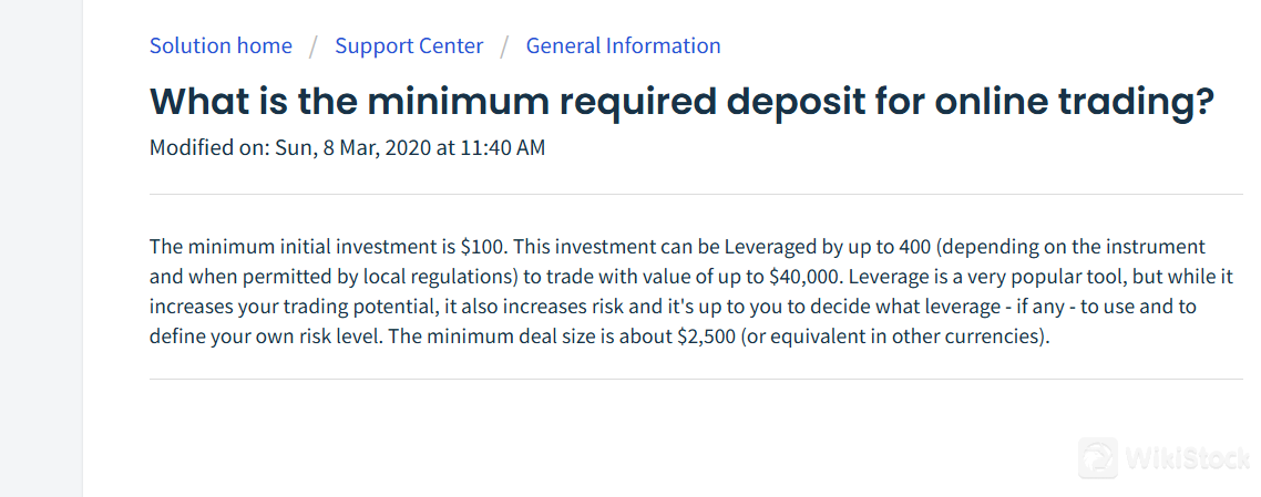 Minimum required deposit