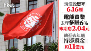 公用股業績｜電能實業去年多賺6%、末期息維持2.04元 截至去年底持淨現金約11億元