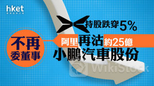 阿里巴巴｜阿里再沽約25億小鵬汽車股份、不再委董事 小鵬汽車港股跌7%