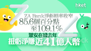 內險股業績｜眾安在綫績後升半成 去年扭虧淨賺近41億人幣 ZA Bank淨收入增43%、淨虧損率收窄85.6個百分點至109.1%