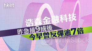 異動股｜浩森金融科技昨急插9成後 今早曾反彈逾7倍