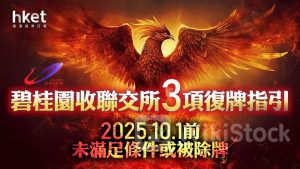 內房危機|碧桂園收聯交所3項復牌指引 2025.10.1前未滿足條件或被除牌