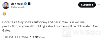 特斯拉二季度交付量超预期股价急涨 马斯克:空头将被消灭 盖茨也不例外
