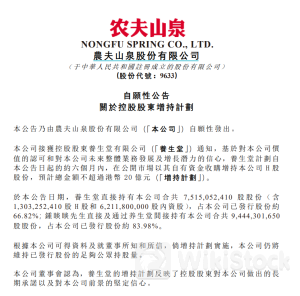 农夫山泉突发！控股股东拟不超20亿港元增持公司H股股份2024年07月09日 17:59来源：中国基金报 小中大东方财富APP方便，快捷 手机查看财经快讯专业，丰富一手掌握市场脉搏手机上阅读文章提示： 微信扫一扫分享到您的朋友圈