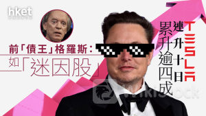 TSLA|Tesla特斯拉連升十日累升逾四成 前「債王」格羅斯:表現如「迷因股」