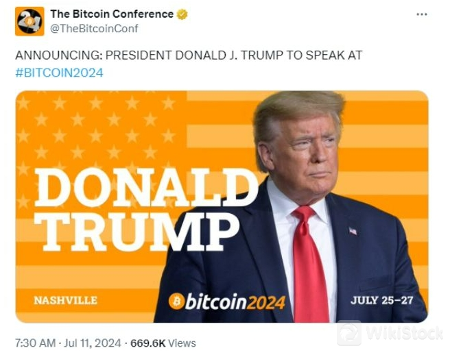 特朗普将在7月举行的比特币大会上发言（来源：比特币大会社交媒体截图）